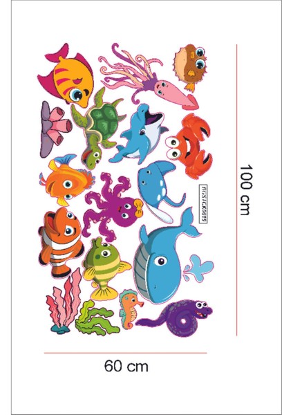 Renkli Balıklar Temalı Çocuk/Bebek Odası Cam Duşakabin Sticker, 1 Parça modelleri