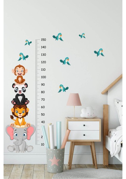 Çocuk odası renkli hayvan temalı yapışkan boy ölçer sticker seti 5+ parça fiyatları