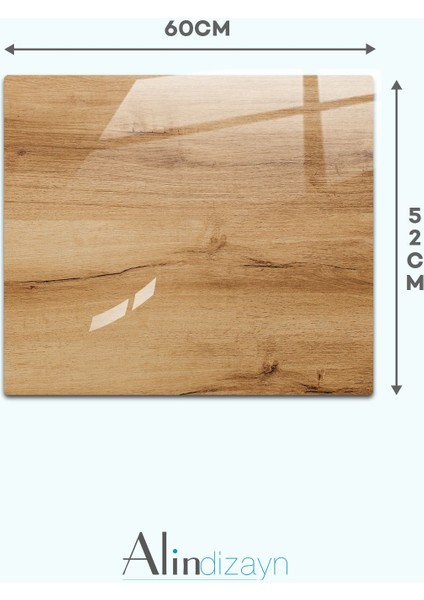 Doğal Ahşap Desenli Cam Ocak Arkası Koruyucu 52x60 cm, Renkli ve şık tasarım fiyatları