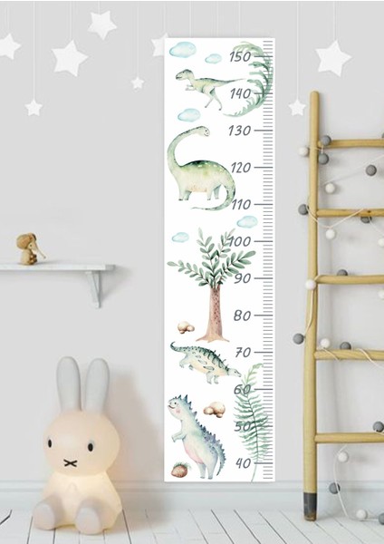 Çocuk odası için renkli dinozor boy ölçer duvar stickerı, eğlenceli tasarım