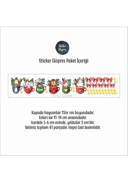 Sevimli hayvanlar yılbaşı cam kapı duvar sticker seti, renkli ve eğlenceli dekorasyon modelleri