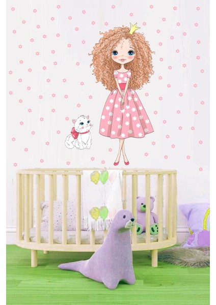 Çocuk Odası Renkli Kız ve Kedi Temalı Duvar Sticker Seti 5+ Parça fiyatları