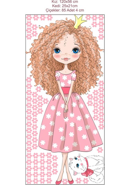 Çocuk Odası Renkli Kız ve Kedi Temalı Duvar Sticker Seti 5+ Parça fırsatları