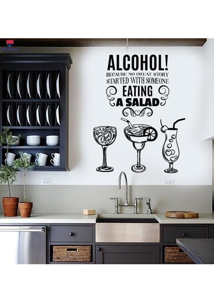 Şık duvar stickerı, oturma odası, ofis ve mutfak için, siyah renk, düz tasarım