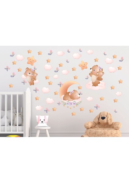 Renkli Bebek Odası Ayıcık Figür Duvar Sticker, Sevimli ve Dekoratif Çocuk Odası Süsü