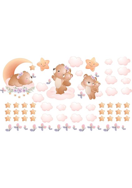 Renkli Bebek Odası Ayıcık Figür Duvar Sticker, Sevimli ve Dekoratif Çocuk Odası Süsü fiyatları