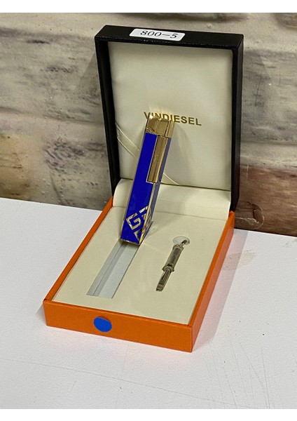 Marka Mavi Renk Desenli Gazlı Ince Model Kişiye Özel Çakmak