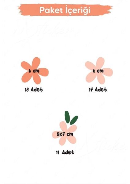 Canlı turuncu çiçekler çocuk odası duvar sticker seti, renkli ve eğlenceli dekorasyon parçaları modelleri