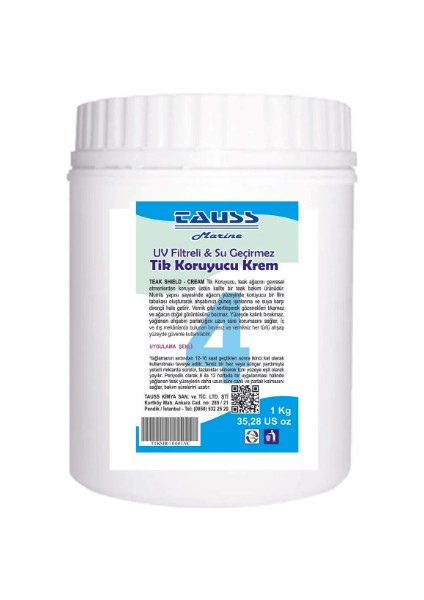 TAUSS MARİNE Teak Shield U.v / Cream (Uv Filtreli Tik Koruyucu Krem) 1 kg ve 2 adet uygulama süngeri fiyatları