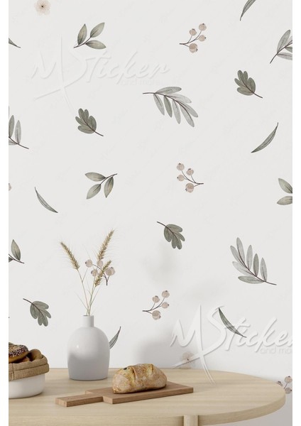 Renkli yaprak ve çiçek duvar sticker seti, çocuk odası dekoru için şık ve doğal 5+ parça fiyatları