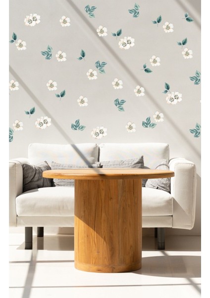 Beyaz Bahar Çiçekleri ve Yapraklar Dekoratif Duvar Sticker Seti, salon ve oturma odası için. fiyatları