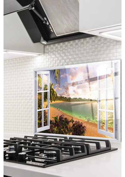 76x49,5 cm Çok Renkli Cam Ocağı Koruyucu, Düz Desenli, Tek Parça