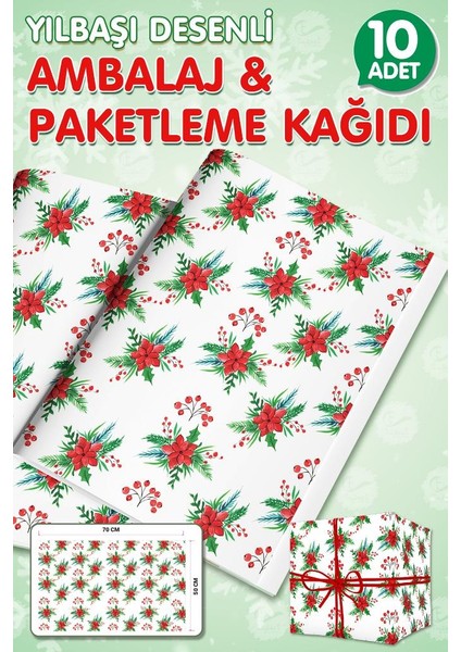 Yılbaşı Kokina Temalı Hediye Paketi Yeni Yıl Paketleme Kağıdı 50X70CM 10 ADET-T1041