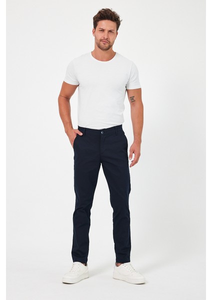 TheSeason Erkek Lacivert Gabardin Pamuklu Keten Slim Fit Yan Cep Esnek Chino Pantolon modelleri