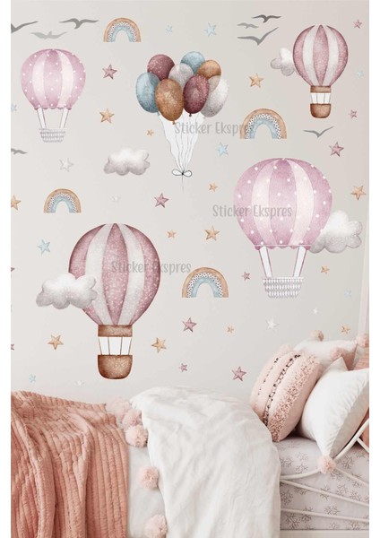 Yumuşak lila pembe balonlar çocuk odası duvar çıkartması, 5+ parça, çok renkli, şık ve eğlenceli fiyatları