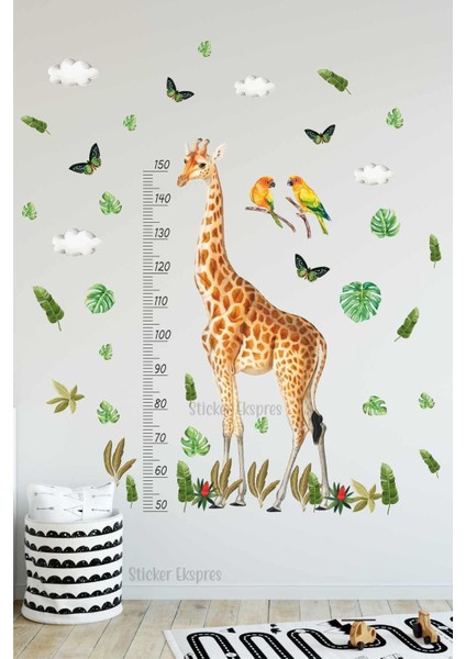 Renkli Zürafa Çocuk Odası Boy Ölçer Sticker Seti, Eğlenceli ve Şık Tasarım, 5+ Parça modelleri