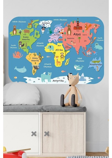 Çocuk Odası Dünya Haritası, Renkli ve Eğlenceli, Öğretici Tasarım, 5+ Parça fiyatları