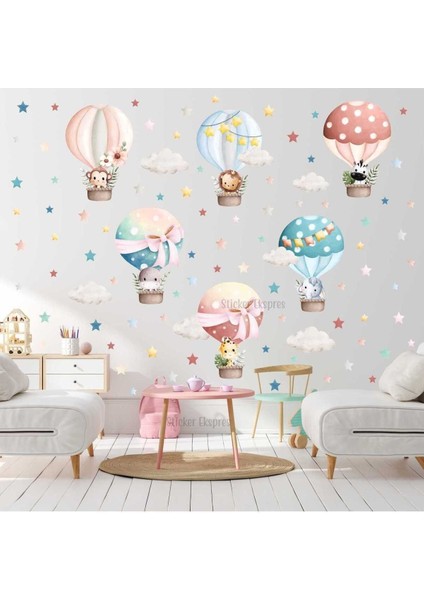 Sevimli Hayvanların Renkli Balon Yolculuğu Çocuk Odası Duvar Sticker Seti fiyatları