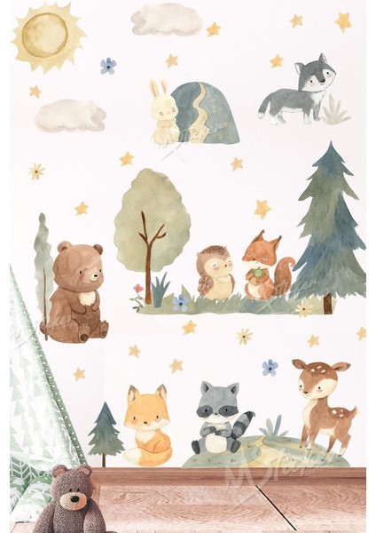 Renkli orman temalı sevimli hayvanlar çocuk odası sticker seti, eğlenceli dekorasyon sağlar fiyatları