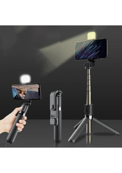 Selfie Çubuğu Işıklı Kablosuz Kumandalı Masaüstü Tripod Olabilen Telefon Tutuculu fırsatları