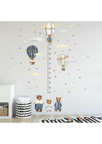 Ayıcıklı Uçan Balonlar Boy Cetveli Boy Ölçer Çocuk Odası Duvar Sticker Seti fiyatları