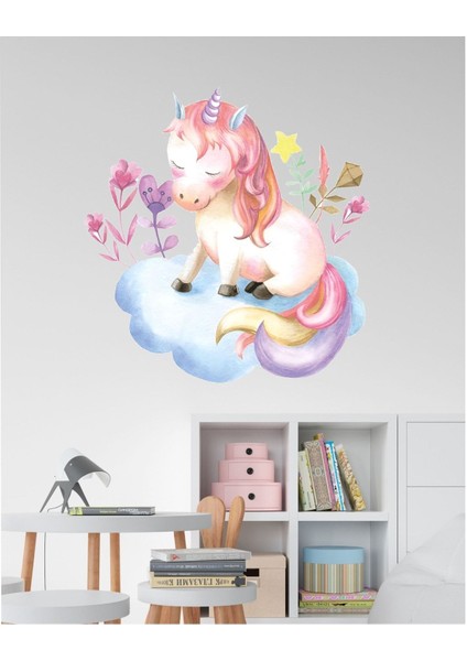 Renkli Tek Boynuzlu Çocuk Odası Dekor Sticker, Eğlenceli ve Sevimli Tasarım, 1 Parça