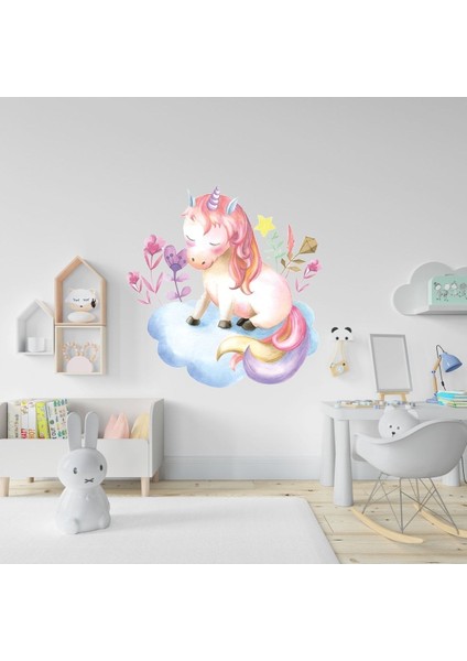 Renkli Tek Boynuzlu Çocuk Odası Dekor Sticker, Eğlenceli ve Sevimli Tasarım, 1 Parça modelleri