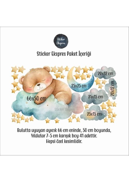 Sevimli Uyuyan Ayıcık Çocuk Odası Duvar Sticker Seti, Renkli ve Eğlenceli Dekorasyon, 5+ Parça modelleri