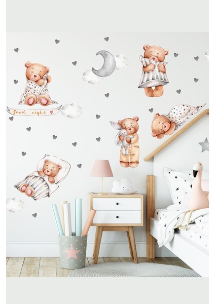 SIM377 Mega Boy Sevimli Ayıcıklar Iyi Uykular Çocuk Odası Duvar Sticker Seti fiyatları
