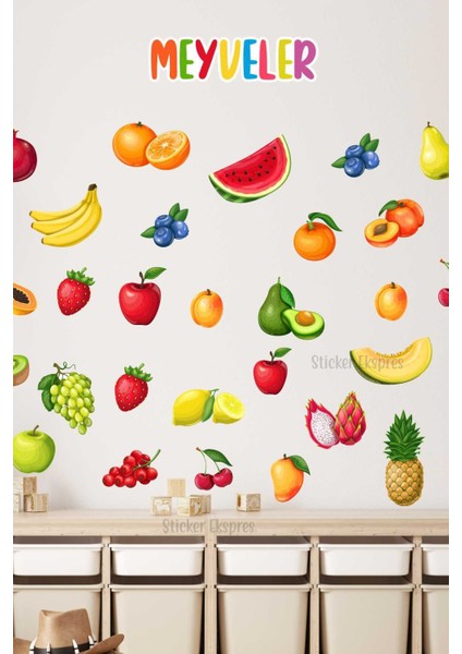 Meyveler Eğitici Anaokulu Çocuk Odası Kreş Duvar Kapı Cam Sticker Seti