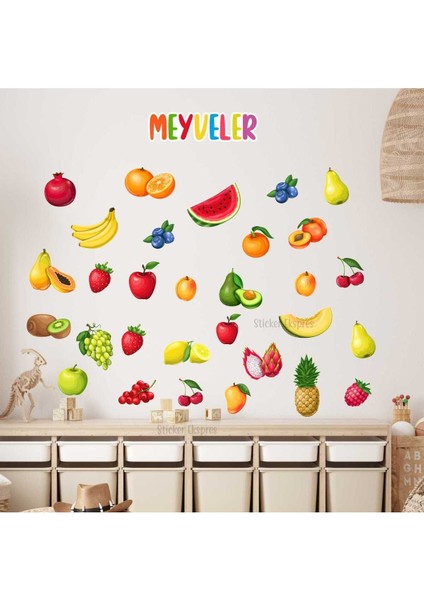 Meyveler Eğitici Anaokulu Çocuk Odası Kreş Duvar Kapı Cam Sticker Seti fiyatları