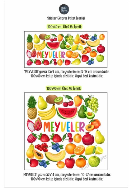Meyveler Eğitici Anaokulu Çocuk Odası Kreş Duvar Kapı Cam Sticker Seti modelleri