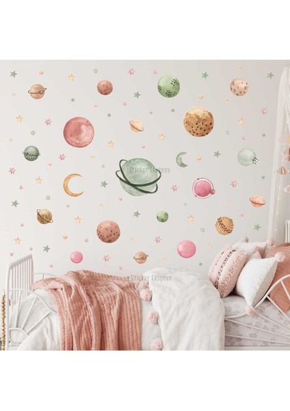 Çocuk odası renkli uzay temalı duvar stickerleri, eğlenceli ve dekoratif set 5+ parça fiyatları