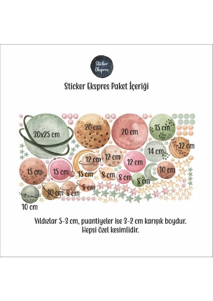 Çocuk odası renkli uzay temalı duvar stickerleri, eğlenceli ve dekoratif set 5+ parça modelleri