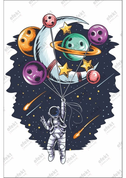 Renkli Uzay Temalı Kendinden Yapışkanlı Duvar Stickerı, Çocuk ve Bebek Odası Dekoru fiyatları