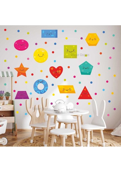 Renkli geometrik şekiller çocuk odası eğitici sticker seti, 5+ parça, çok renkli, figür desenli fiyatları