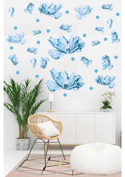 Lotus Çiçekleri ve Puantiyeler Modern Duvar Sticker Seti