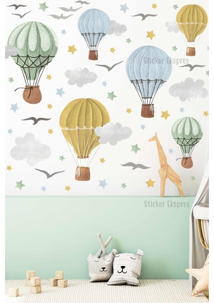 Pastel Renkli Çocuk Odası Balonlar Duvar Sticker Seti, Neşeli ve Renkli Dekorasyon