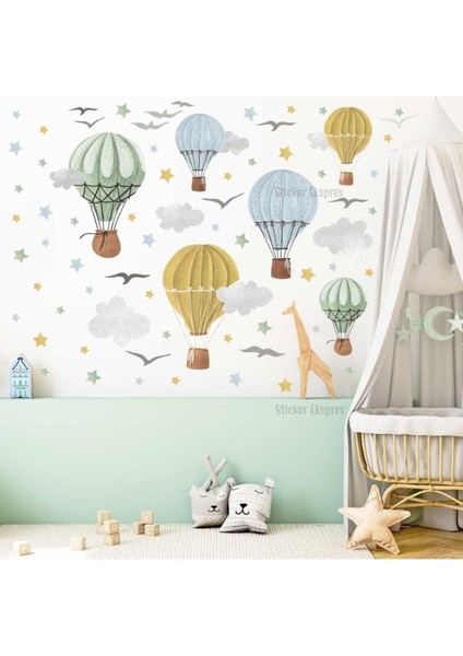 Pastel Renkli Çocuk Odası Balonlar Duvar Sticker Seti, Neşeli ve Renkli Dekorasyon fiyatları