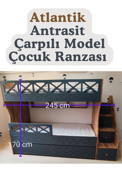 Atlantik Antrasit Çarpılı Model Çocuk Ranzası fiyatları
