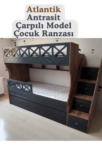 Atlantik Antrasit Çarpılı Model Çocuk Ranzası fırsatları