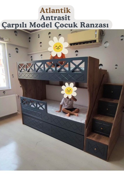 Atlantik Antrasit Çarpılı Model Çocuk Ranzası indirimleri