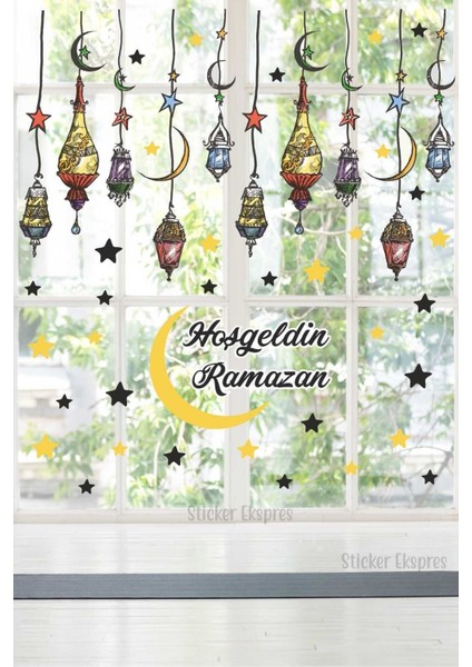 Ramazan Kandilleri Hoşgeldin Ramazan Cam Kapı Duvar Sticker Seti fiyatları