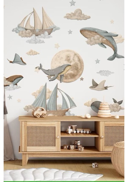Balina Yolculuğu Çocuk Odası Duvar Sticker Seti