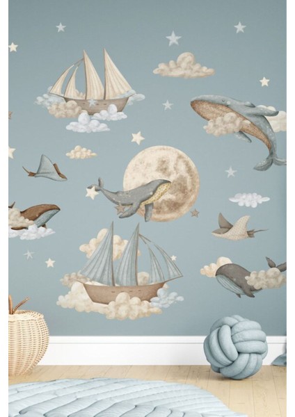 Balina Yolculuğu Çocuk Odası Duvar Sticker Seti modelleri