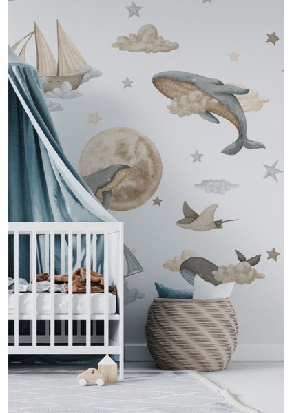 Balina Yolculuğu Çocuk Odası Duvar Sticker Seti fırsatları