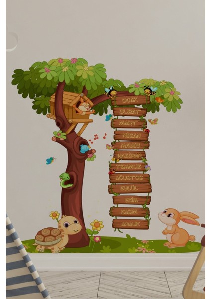 Ayları Öğreniyorum Bebek Çocuk Odası Hayvanlar Alemi Dekoratif Duvar Sticker modelleri
