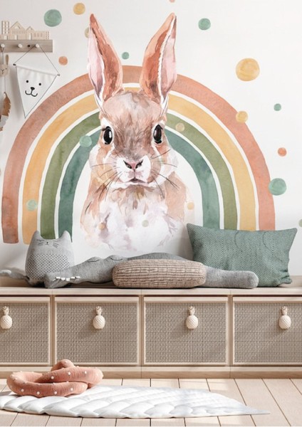 Tavşanlı Gökkuşağı Çocuk Odası Duvar Stickerı