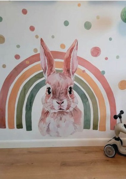 Tavşanlı Gökkuşağı Çocuk Odası Duvar Stickerı fiyatları