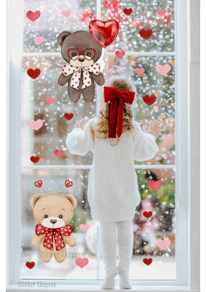 Sevgi Dolu Şirin Ayıcıklar ve Kalpler Duvar Cam Kapı Sticker Seti fiyatları